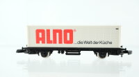 Märklin Z Konvolut Güterwagen Hupackwagen mit Auflieger und Sattelschlepper, Containerwagen "ALNO Küche", Kühlwagen "Spatenbräu München", Containerwagen "Wirth", Niederbordwagen Bauzug mit Zubehör, Bauzug Aufenthaltswagen DB, u.a.