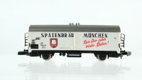 Märklin Z Konvolut Güterwagen Hupackwagen mit Auflieger und Sattelschlepper, Containerwagen "ALNO Küche", Kühlwagen "Spatenbräu München", Containerwagen "Wirth", Niederbordwagen Bauzug mit Zubehör, Bauzug Aufenthaltswagen DB, u.a.