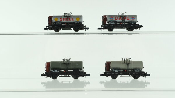 Arnold N Konvolut Güterwagen Kesselwagen mit Bremserhaus "Shell, D.A.P.G., T Hannover, Rheinische Stadtwerke Wattenscheid" DRG