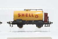 Fleischmann H0 Konvolut Güterwagen 2 x Kesselwagen mit Bremserhaus "Shell", gedeckter Güterwagen "Amstel Bier, Staatl. Fachinger", Hochbordwagen DB,NS,GFN (Blechwagen)