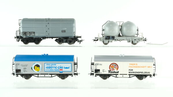 Roco H0 Konvolut Güterwagen Kühlwagen "Luxemburg, Eskimo Pie", Silowagen, Heizölwagen (1 Kupplung fehlt) CFL, NS, DB