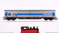 Roco H0 Konvolut Güterwagen Tiefladewagen mit Lok, Teleskophaubenwagen "VTG Ferrywagon" DB