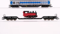 Roco H0 Konvolut Güterwagen Tiefladewagen mit Lok, Teleskophaubenwagen "VTG Ferrywagon" DB