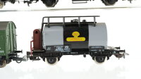 Unbekannt H0 Konvolut Güterwagen Schienenreinigungswagen, Kühlwagen "Holsten-Bier", Kesselwagen "Shell Chemiclas", Hochbordwagen schwarz DB, SNCB, SNCF