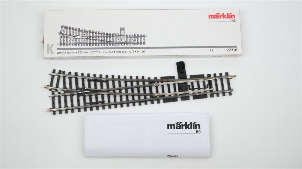 Märklin H0 22716 Schlanke Handweiche rechts 225 mm R = 902,4 mm 14° 26 (in OVP)