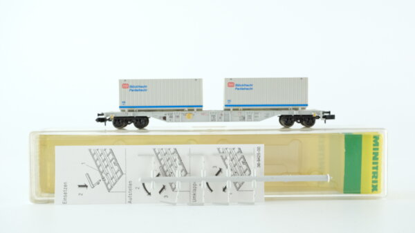 Minitrix N 13823 Containertragwagen Stückfracht Sgss-y DB (Abbruch 1 Puffer)