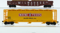 Atlas/Unbekannt H0 Konvolut US Güterwagen Getreidewagen "Wynae Feeds", Hochbordwagen mit Balken, Hochbordwagen mit Kohle SHPX, MILW, L&N