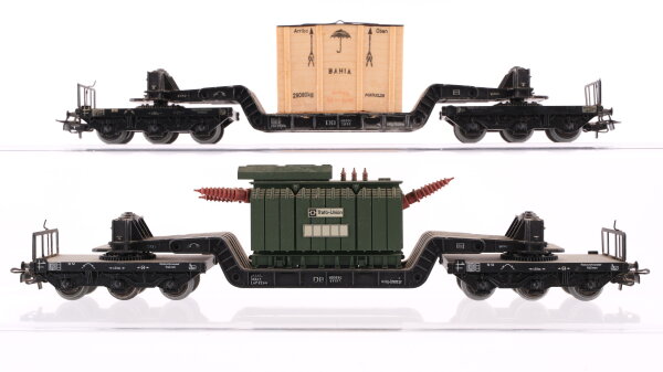 Märklin H0 Konvolut Güterwagen Tiefladewagen mit Kiste "Bahia", Tiefladewagen mit Transformator "Trafo-Union" DB