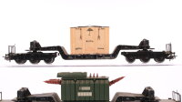 Märklin H0 Konvolut Güterwagen Tiefladewagen mit Kiste "Bahia", Tiefladewagen mit Transformator "Trafo-Union" DB