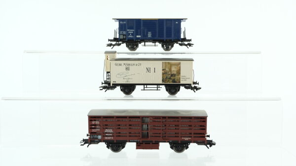 Märklin H0 Konvolut Güterwagen Viehtransportwagen, gedeckter Güterwagen, Güterwagen Feuerlöschgeräte DRG, Wüttemberg, u.a.