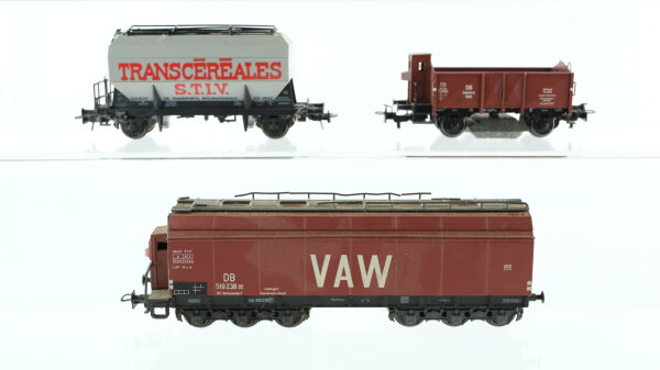 Unbekannt H0 Konvolut Güterwagen Getreidewagen (1 Kupplung fehlt), Silowagen, Schienenreinigungswagen DB, u.a.