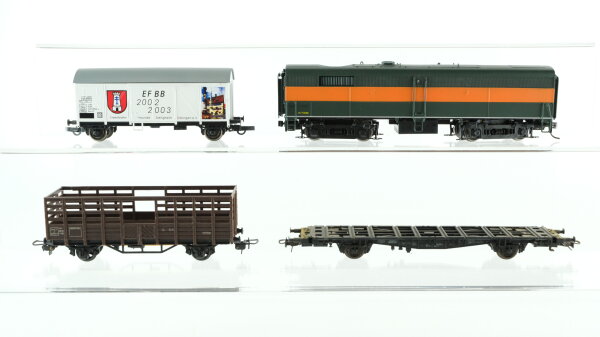 Unbekannt H0 Konvolut Güterwagen Viehwagen, Kühlwagen "EFBB", Containerwagen leer, Schienenstaubsauger ohne Funktion DB, SNCF, u.a.