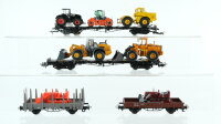 Märklin H0 Konvolut Güterwagen mit Baufahrzeugen 2x Schwerlastwagen, Rungenwagen, Niederbordwagen DB