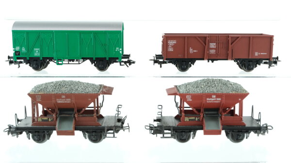 Märklin H0 Konvolut Güterwagen 2 x Talbot Schotterwagen beladen, gedeckter Güterwagen grün, Hochbordwagen beladen DB
