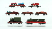 Märklin H0 Konvolut Güterwagen mit Fahrzeugen Flachwagen, Niederbordwagen lang, Niederbordwagen kurz DB
