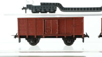 Trix H0 Konvolut Güterwagen Tiefladewagen leer, gedeckte Güterwagen "Bananen, 2 x braun", Mittelbordwagen DB