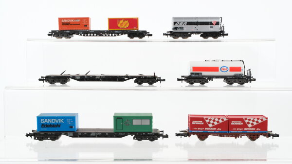 Minitrix N Konvolut Schwerölwagen "DEA" Kesselwagen "Esso" Containertragewagen Schwerlastrungenwagen DB