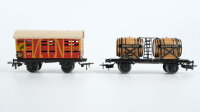 Märklin H0 Konvolut Gedeckter Güterwagen (386 Hühnerwagen) Schotterwagen (367 Talbot) Hochbordwagen mit Bremserhaus (311) Kranwagen (366) Weinfasswagen Länderbahn