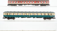 Fleischmann N Konvolut Grossraumwagen 2.Kl. orange-grau Abteilwagen 2.Kl. beige-oceanblau Steuerwagen 1./2.Kl. mit Beleuchtung mint-weiss DB
