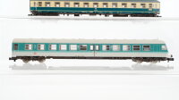 Fleischmann N Konvolut Grossraumwagen 2.Kl. orange-grau Abteilwagen 2.Kl. beige-oceanblau Steuerwagen 1./2.Kl. mit Beleuchtung mint-weiss DB