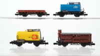 Arnold N Konvolut Kesselwagen "Shell" Kesselwagen Niederbordwagen Viehtransportwagen mit Bremserhaus DB