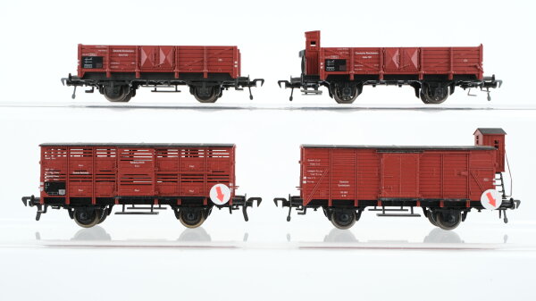 Fleischmann H0 Konvolut Hochbordwagen mit Bremserhaus Hochbordwagen Viehtransportwagen Gedeckter Güterwagen mit Bremserhaus DR