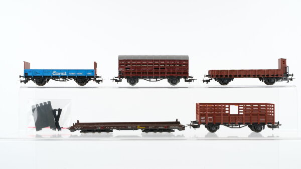 Liliput H0 Konvoluzt Niederflurwagen 8-achsig Niederbordwagen mit Bremserhaus Niederbordwagen "Eternit" Hochbordwagen Viehtransportwagen DB/SNCF/ÖBB