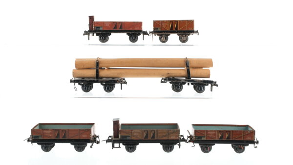 Trix H0 Konvolut offener Güterwagen mit Bremserhaus offene Güterwagen Drehschemelwagen-Set mit Langholz Blech Nebenbahn