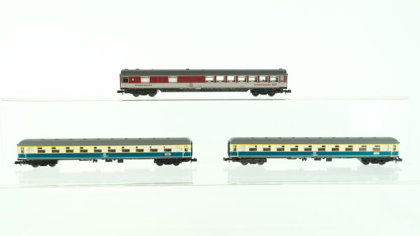 Minitrix N Konvolut Personenwagen 2 xReisezugwagen türkis/beige 1.Kl., Speisewagen DB