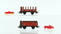 Märklin H0 Konvolut Hochbordwagen mit Bremserhaus "365" Rungenwagen mit Bremserhaus "372" 2 PKW "USA" Blech