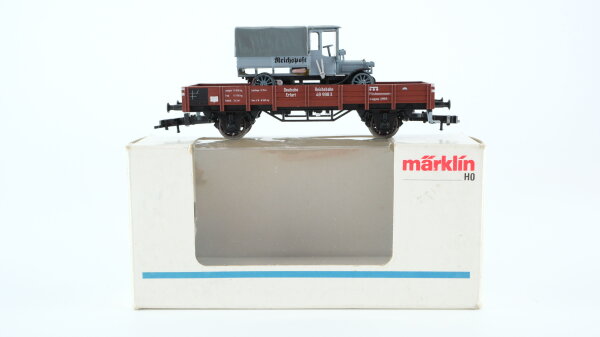 Märklin H0 84504 Niederbordwagen mit Lkw  X der DRG