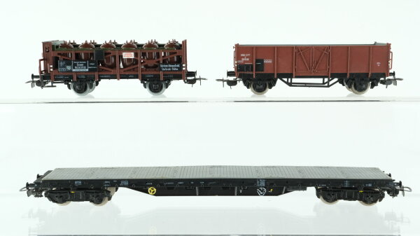 Piko H0 Konvolut Säurefasswagen mit Bremserhaus Hochbordwagen Schwerlastflachwagen DR/SBB-CFF