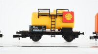 Fleischmann N Konvolut Güterwagen Kesselwagen 4-achsig "Esso", Kesselwagen "BP", Kühlwagen "Transthermos, Fleischmann", gedeckter Güterwagen DB