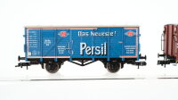 Roco H0 Konvolut Gedeckte Güterwagen "Stollwerck Persil" Schwerlastrungenwagen mit Holzkisten "Maschinenfabrik Esslingen" DB/u.a.