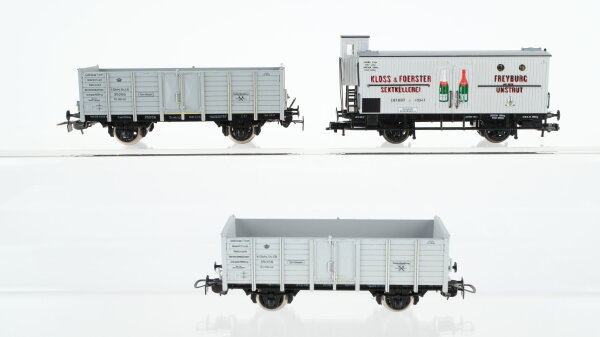 Piko H0 Konvolut Hochbordwagen grau Gedeckter Güterwagen mit Bremserhaus "Kloss & Foerster Sektkellerei" K.Sächs.Sts.EB/u.a.