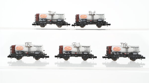 Arnold N Konvolut Güterwagen 5 x Kesselwagen mit Bremserhaus "Weinwagen Dujardin" DRG