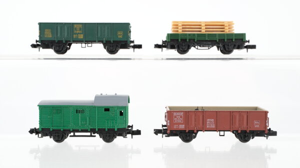 Arnold N Konvolut Güterwagen Hochbordwagen, Niederbordwagen mit Ladung, Güterzugbegleitwagen DB, u.a.