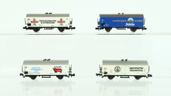 Minitrix N Konvolut Güterwagen Kühlwagen "EKU, paladin, Alpirsbacher, Kloster Andechs" DB