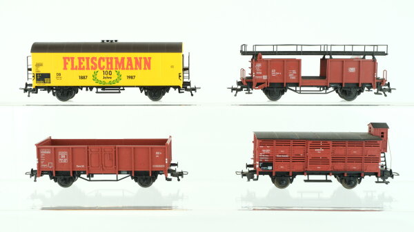 Fleischmann H0 Konvolut Kühlwagen "100 Jahre Flesichmann" Hochbordwagen Viehtransportwagen mit Bremserhaus Autotransportwagen DB