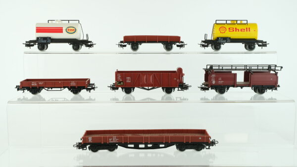 Märklin H0 Konvolut Niederbordwagen Autotransportwagen Hochbordwagen mit Bremserhaus Kesselwagen "Esso Shell" DB