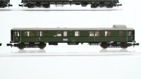 Minitrix N Konvolut Abteilwagen 1./2.Kl., Grossraumwagen 3.Kl., Packwagen beleuchtet DR