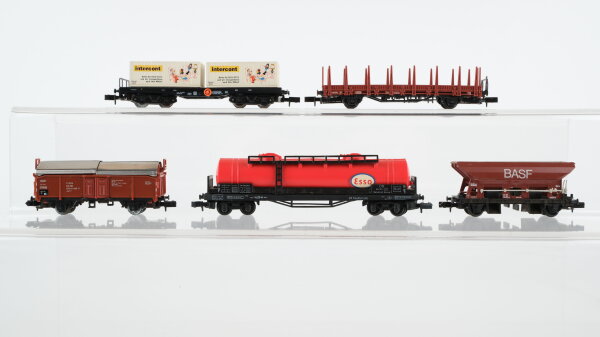 Arnold N Konvolut Kesselwagen "Esso" Containertragewagen "intercont" Selbstentladewagen "BASF" Klappdeckelwagen Rungenwagen DB