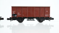 Minitrix N Konvolut Gedeckte Güterwagen, Niederbordwagen, Hilfzug-Feuerlöschwagen rot DB
