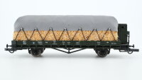 Roco H0 66345 Niederbordwagen mit Bremserhaus und Ladung (Stroh unter Plane) K.Bay.Sts.B.