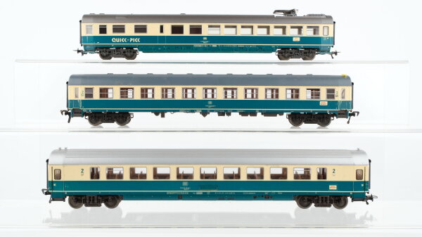 Fleischmann H0 Konvolut Personenwagen 2.Kl. Abteilwagen 2.Kl. Bistrowagen "Quick-Pick" beige-oceanblau DB