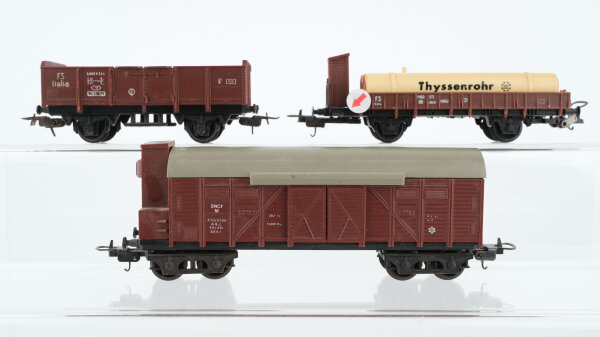 Lima H0 Konvolut Hochbordwagen Niederbordwagen mit Bremserhaus und Ladung "Thyssenrohr" Gedeckter Güterwagen mit Bremserhaus FS/SNCF