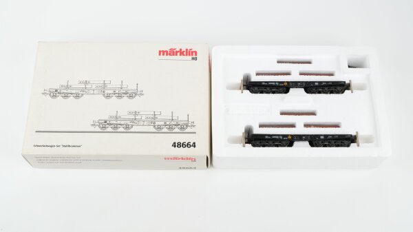 Märklin H0 48664 Schwerlastwagen-Set "Stahlbrammen" Sammp 705 der DB