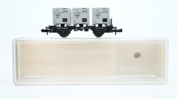 Minitrix N 51 3536 00 Behältertragwagen, Ladung: 3 geschlossene Container BTs 50 DB