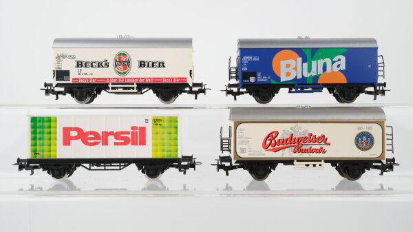 Märklin H0 Konvolut Bierwagen "Becks, Budweiser", Kühlwagen "Bluna", Containertragewagen "Persil" DB/CD