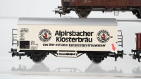 Märklin H0 Konvolut Hochbordwagen, gedeckter Güterwagen "II GEP I"Bierwagen "Alpirsbacher Klosterbräu" DB